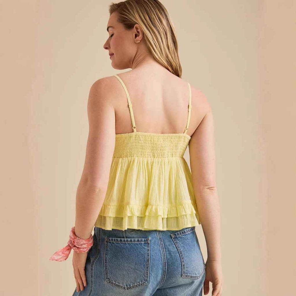 Women's Lace Panel Cami Top — Spaghetti Strap Cropped V-Neck