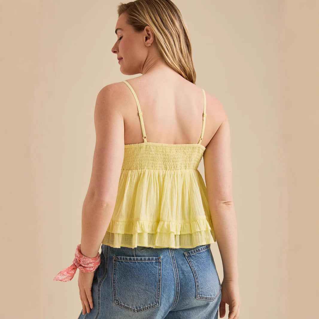 Women's Lace Panel Cami Top — Spaghetti Strap Cropped V-Neck
