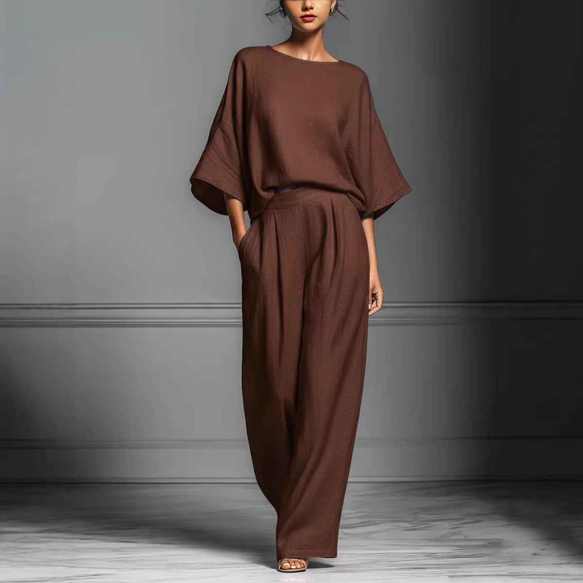 Summer New Arrival Womens Casual Fashionable And Elegant Linen Set With Flared Sleeves