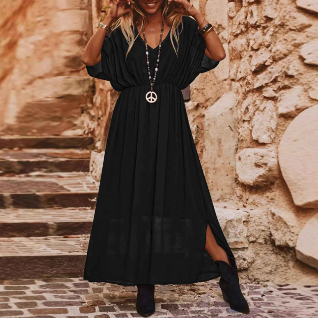 Elegant And Chic V-neck Short-sleeve Dress For Women
