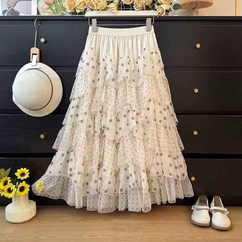 Ethereal Chiffon Puff Polka-dot Skirt