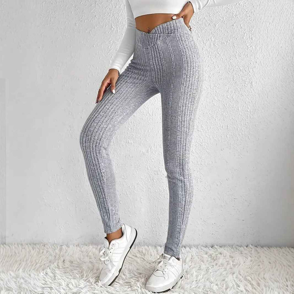 Plus-Size Striped Ribbed High-Waist Leggings