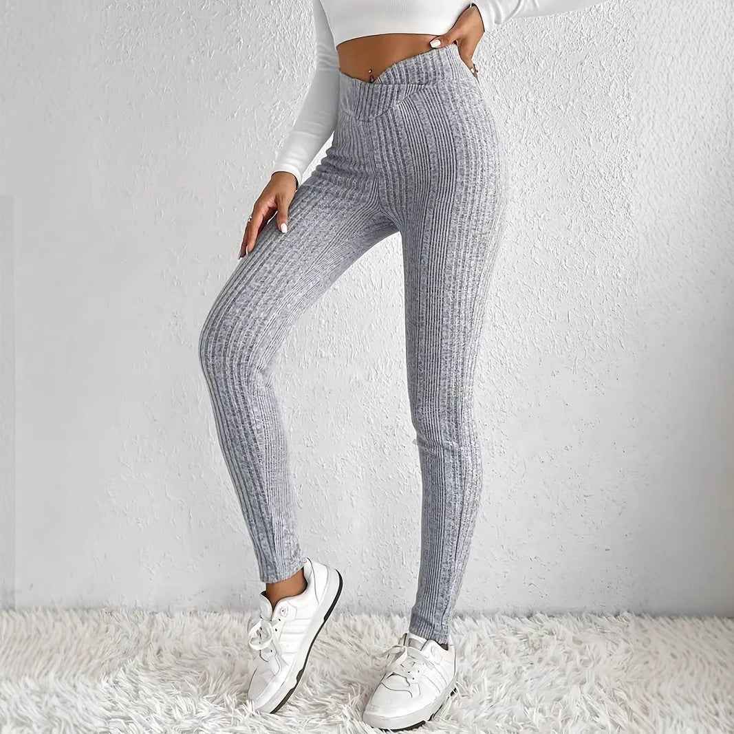 Plus-Size Striped Ribbed High-Waist Leggings