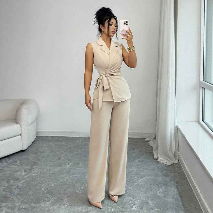 Women’s Sleeveless Vest & Straight-Leg Pants Set – Casual Two-Piece