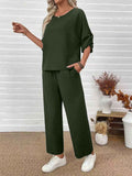 Women's Solid Crew-Neck Top & Wide-Leg Pants Co-Ord Set — 3 Colours