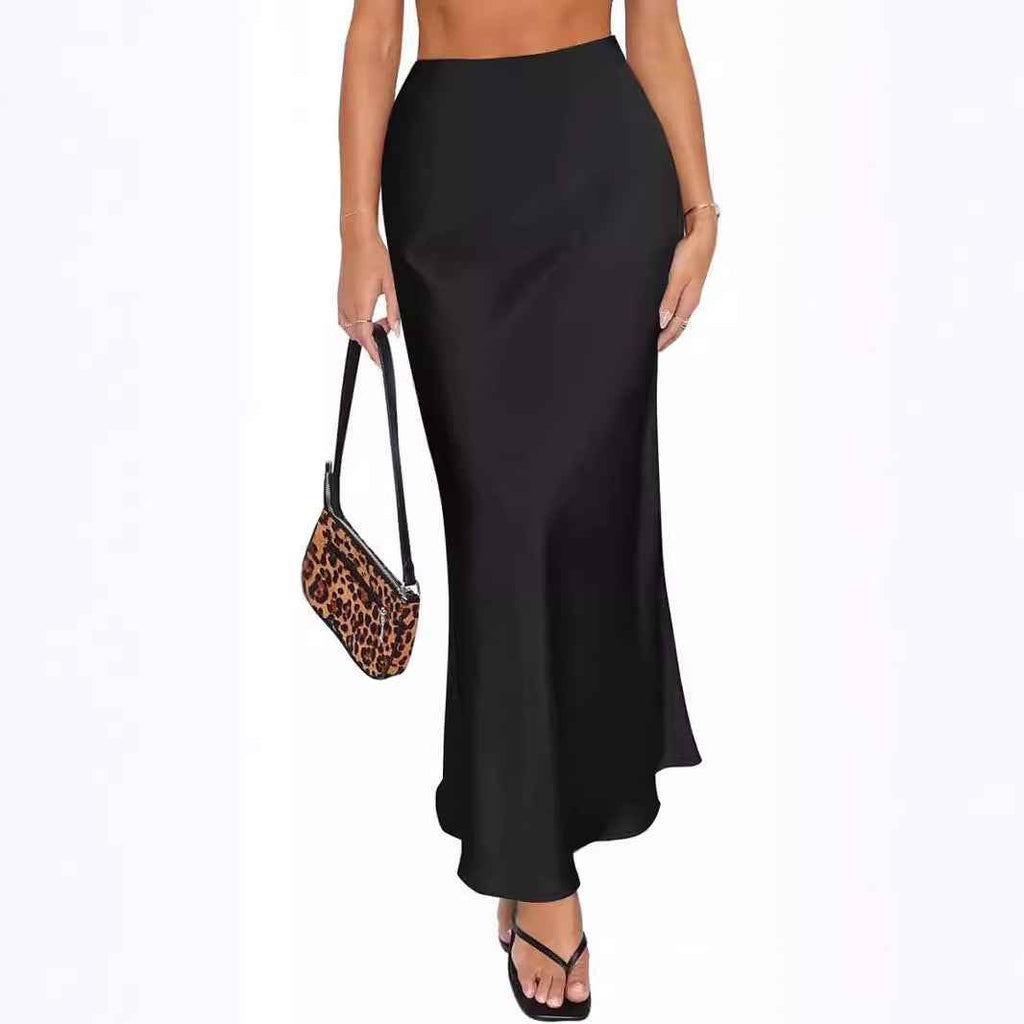 Soft Elegant And Sophisticated High-waisted Fishtail Satin Acetate Sheath Skirt