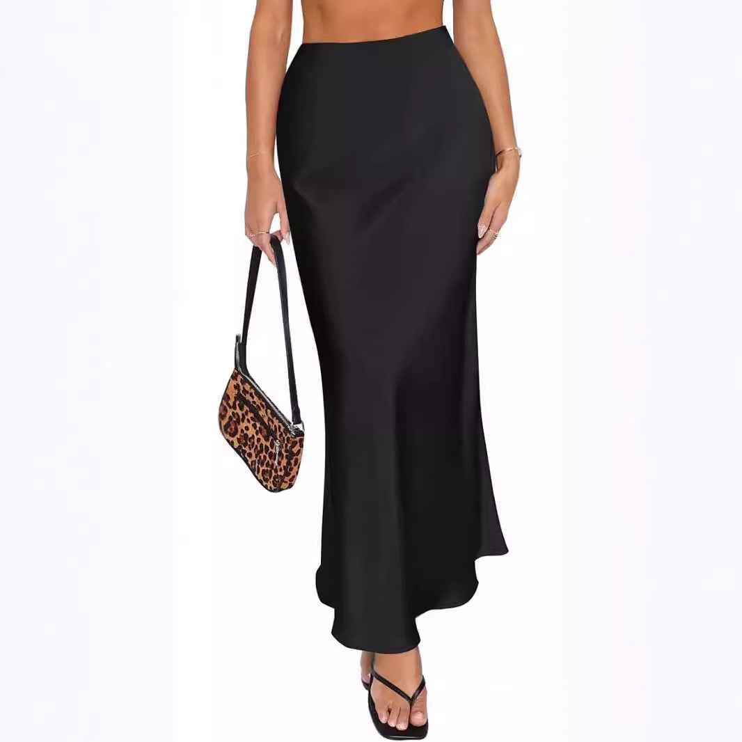 Soft Elegant And Sophisticated High-waisted Fishtail Satin Acetate Sheath Skirt