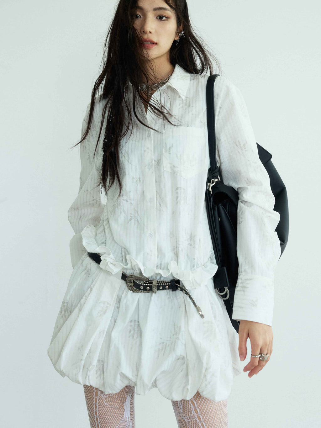 Chinese-Style Pleated Shirt Dress with Belt — Literary Vintage