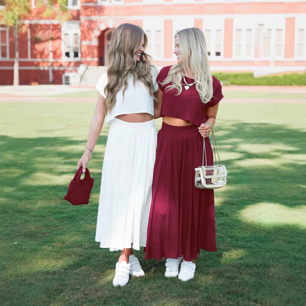 Cropped Top & Pleated Midi Skirt Two-Piece Set