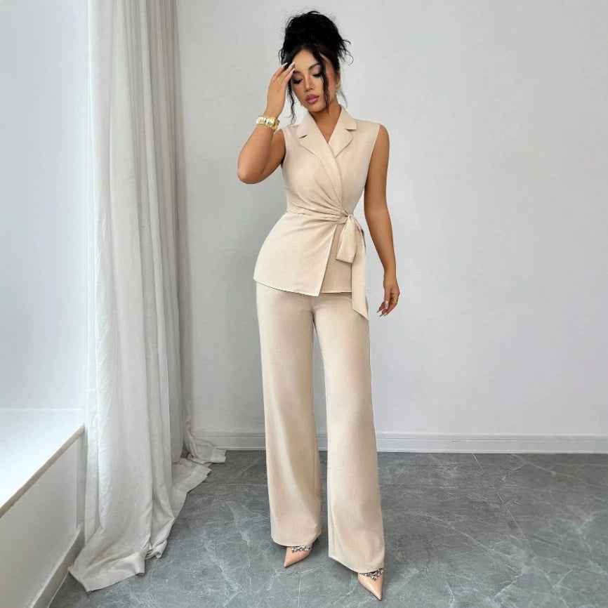 Women’s Sleeveless Vest & Straight-Leg Pants Set – Casual Two-Piece