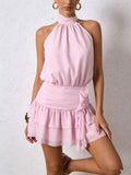 Women's Halter Neck High-Waist Mini Dress — Light Pink, XS–L