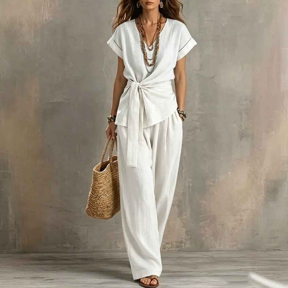 Women's 3/4 Sleeve Cotton-Blend Top & Long Pants Co-Ord Set — 4 Colours