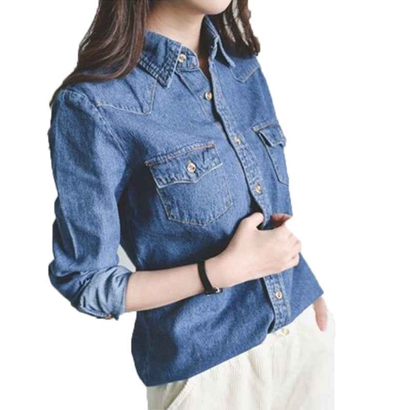 Womens Fashionable Loose-fitting Versatile Denim Shirt