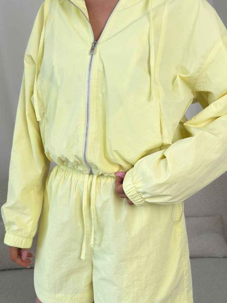 Womens Long-sleeve Zip-up Cardigan And Shorts Set