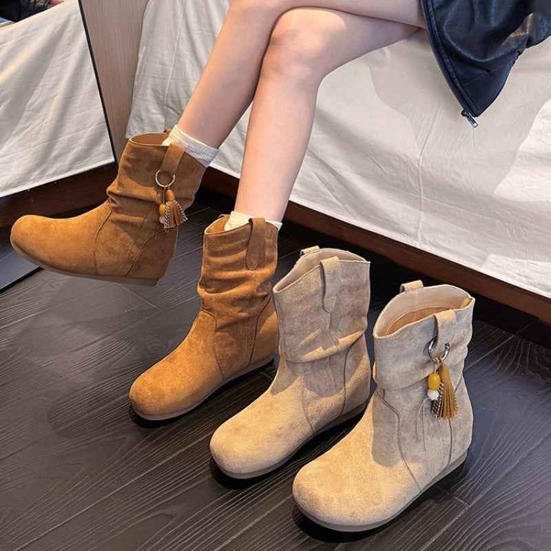 Suede Lace-Up Retro Short Boots — Platform, Square Heel, Korean Style