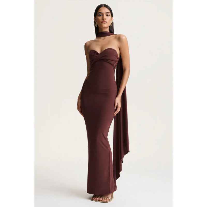 Halter-neck Pleated Knit Wrap Dress Featuring A Twist Detail And A Figure-hugging Fit That Exudes