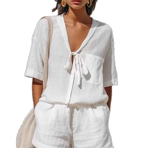 Lace-Up Shirt & Shorts Co-ord Set