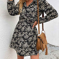 Womens Dress European And American Style V-neck Floral-print One-piece
