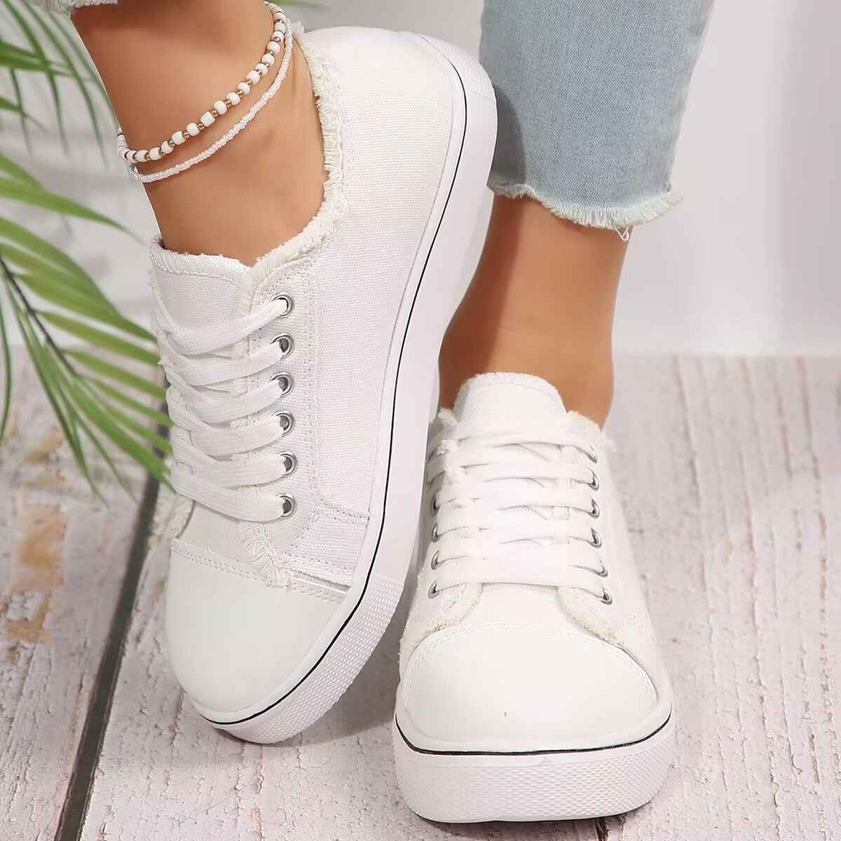 Canvas Lace-Up Flat Trainers