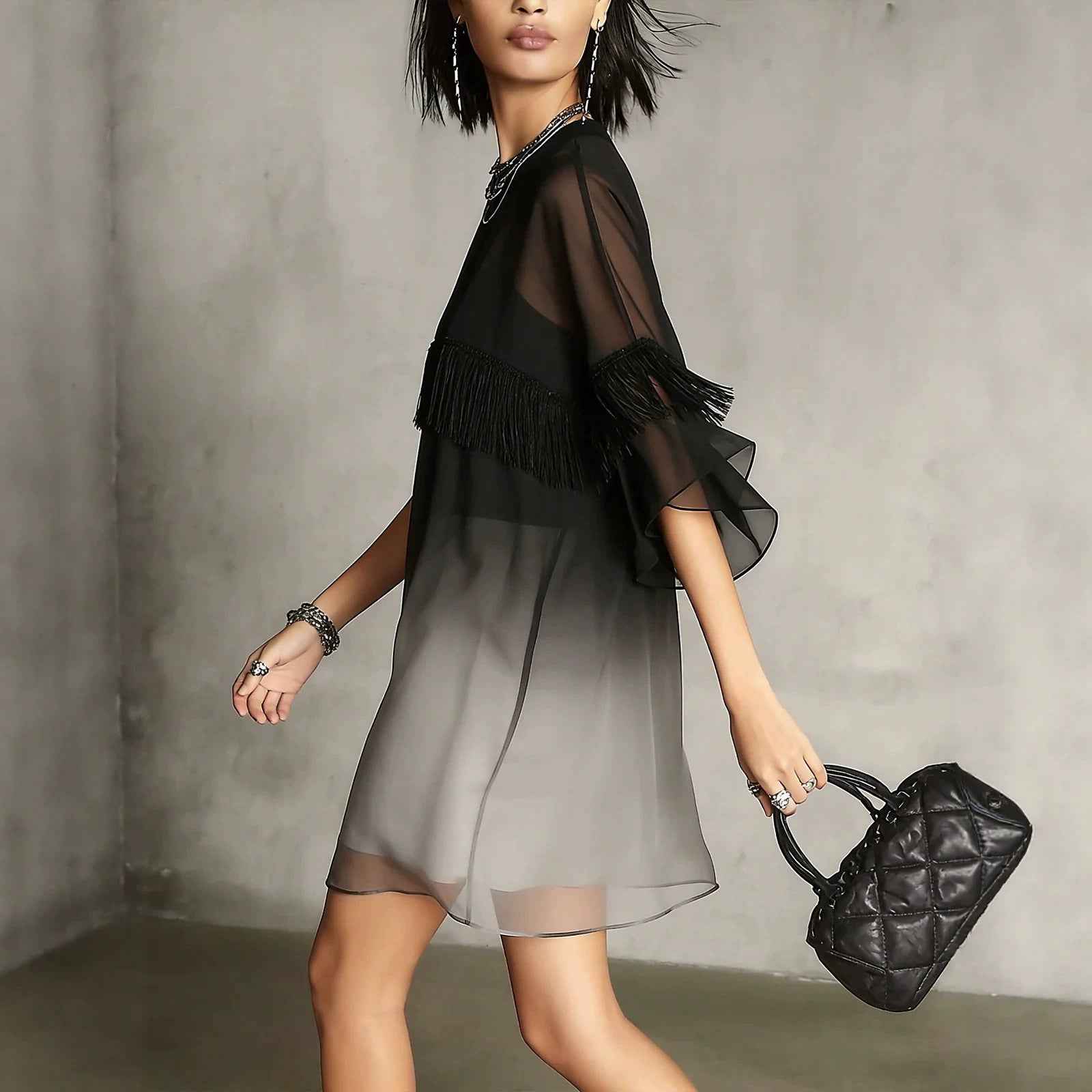 Ruffle-Edge Short-Sleeve Shirt Midi Dress — Relaxed Fit