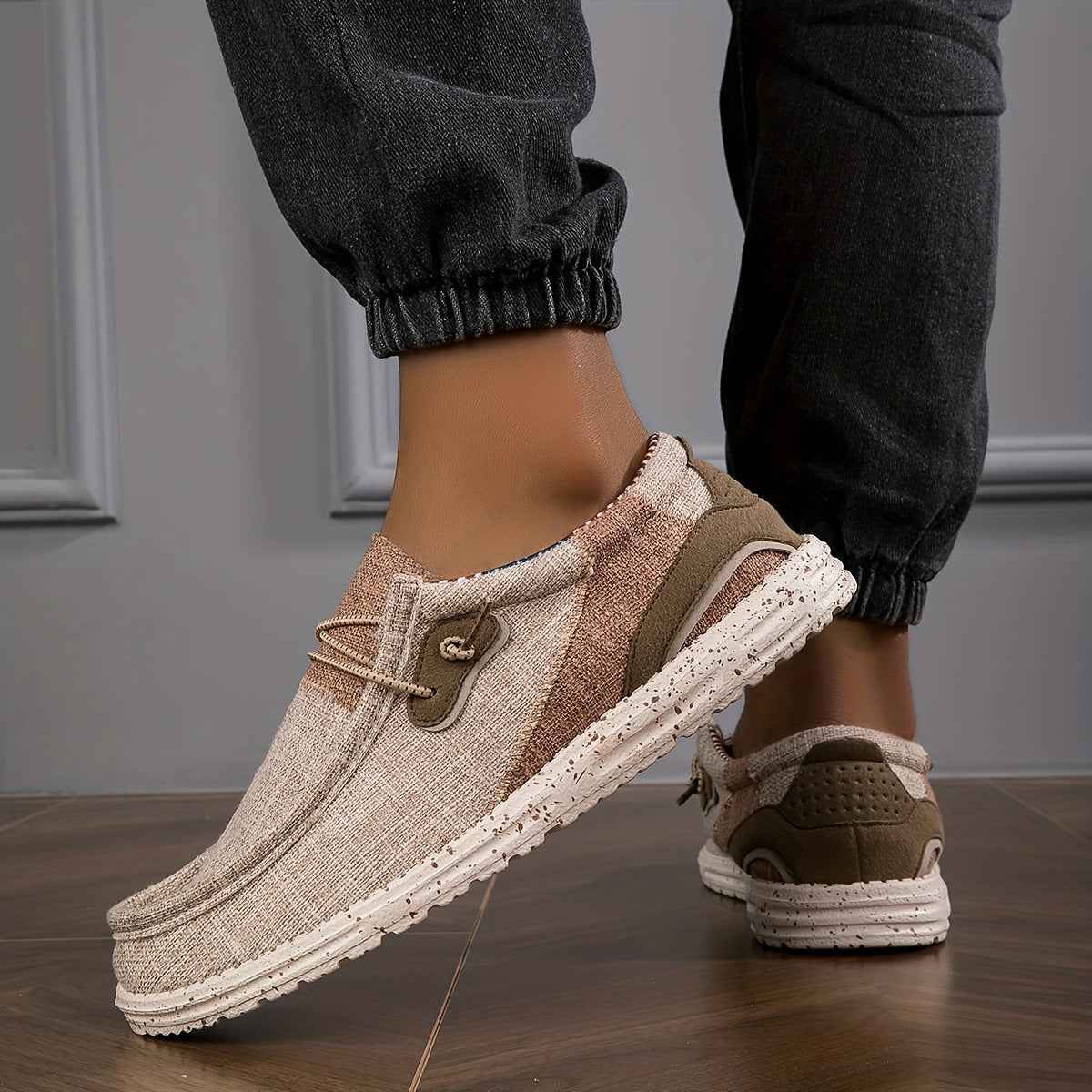 Men's Casual Canvas Sneakers — Khaki & Dark Gray, EU 40–48