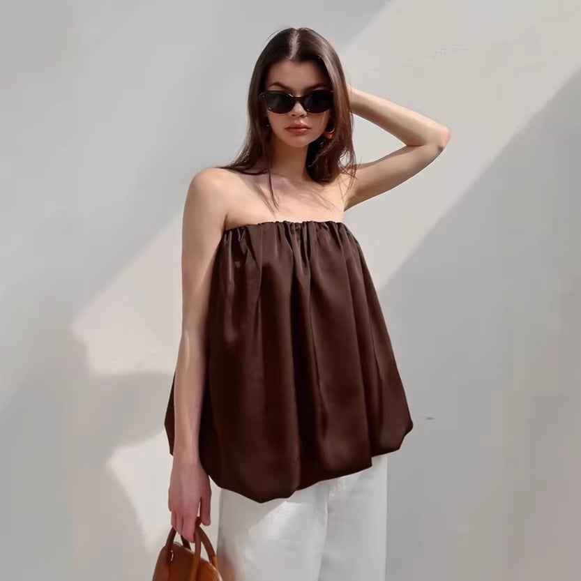 Women's Satin Strapless Bandeau Camisole Top — Loose Fit