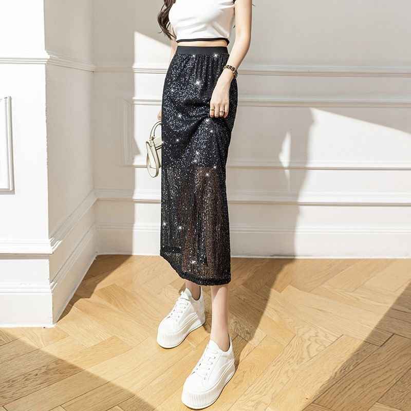 Women's High-Waist Sequin A-Line Skirt – Lined, Figure-Flattering