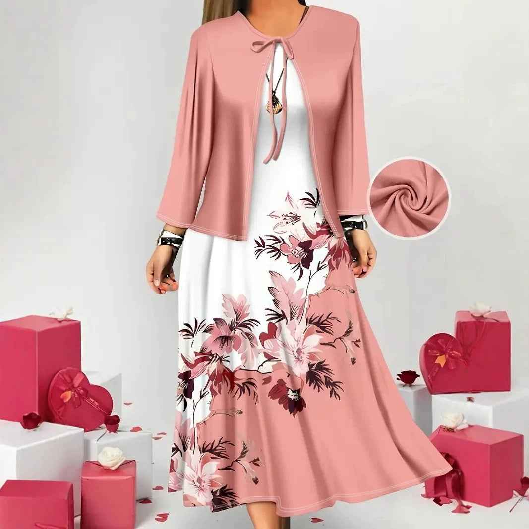 Color-block Elegant And Sophisticated Professional Coat Paired With A Dress Set