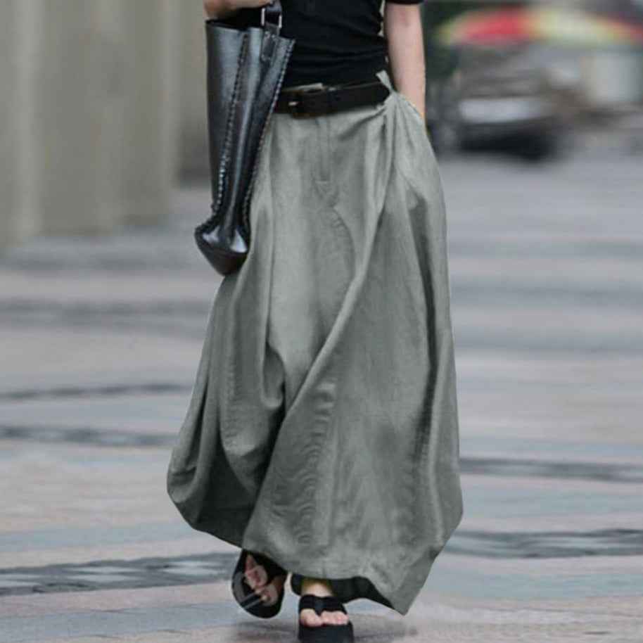 High-Waisted Flared Maxi Skirt — British-Style with Pockets