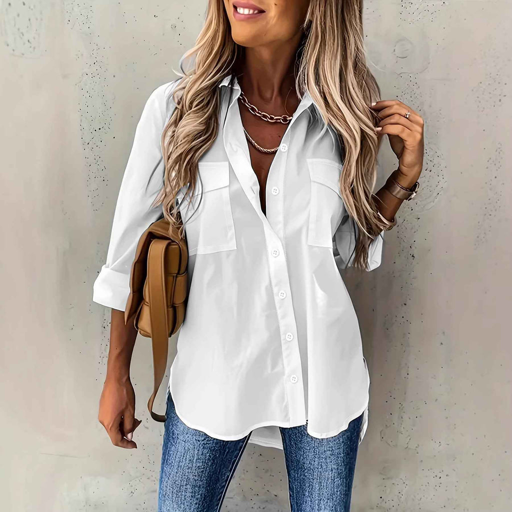 Women's Plus-Size Long-Sleeve Shirt with Pockets — 5 Colours, Sizes 1XL–5XL