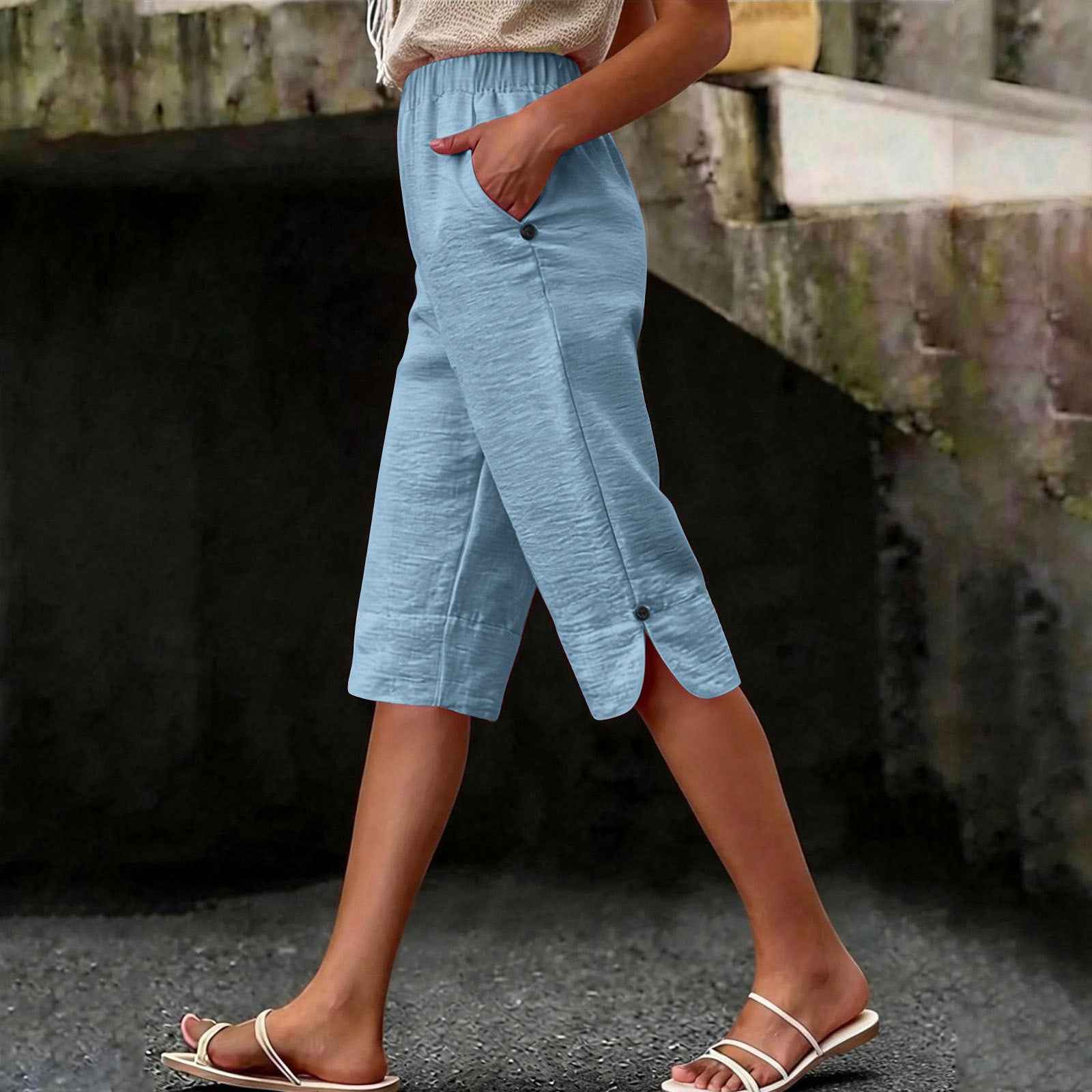 High-Waist Cotton-Linen Cropped Straight-Leg Pants — 10 Colours