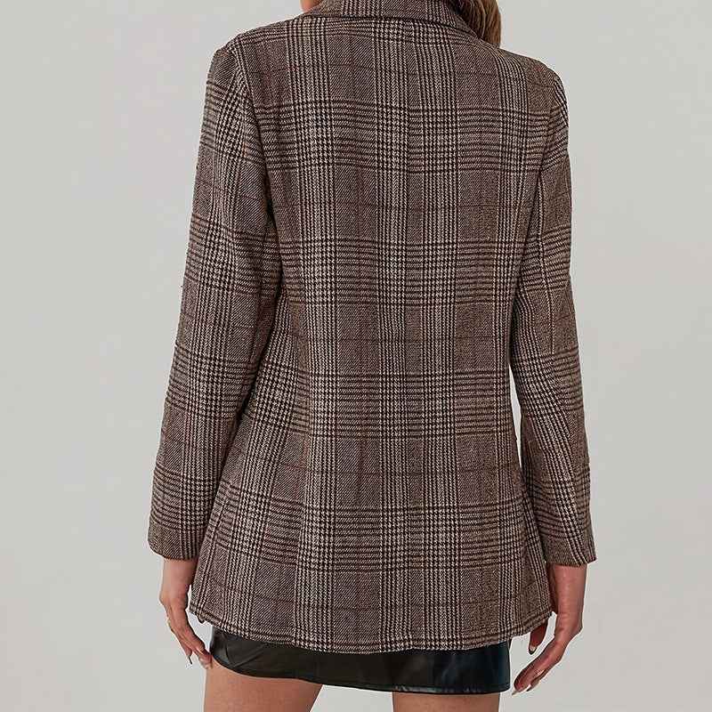 Slim-Fit Plaid Long Sleeve Blazer – Business Professional