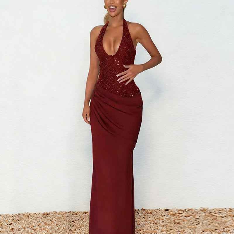 Halter Neck Bodycon Long Dress – Sexy Chest-Hugging Maxi