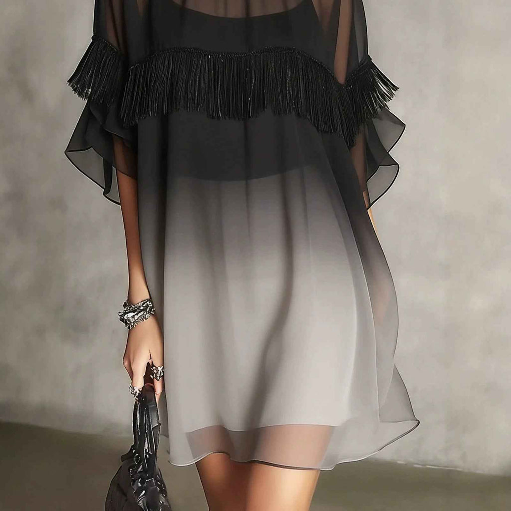 Ruffle-Edge Short-Sleeve Shirt Midi Dress — Relaxed Fit