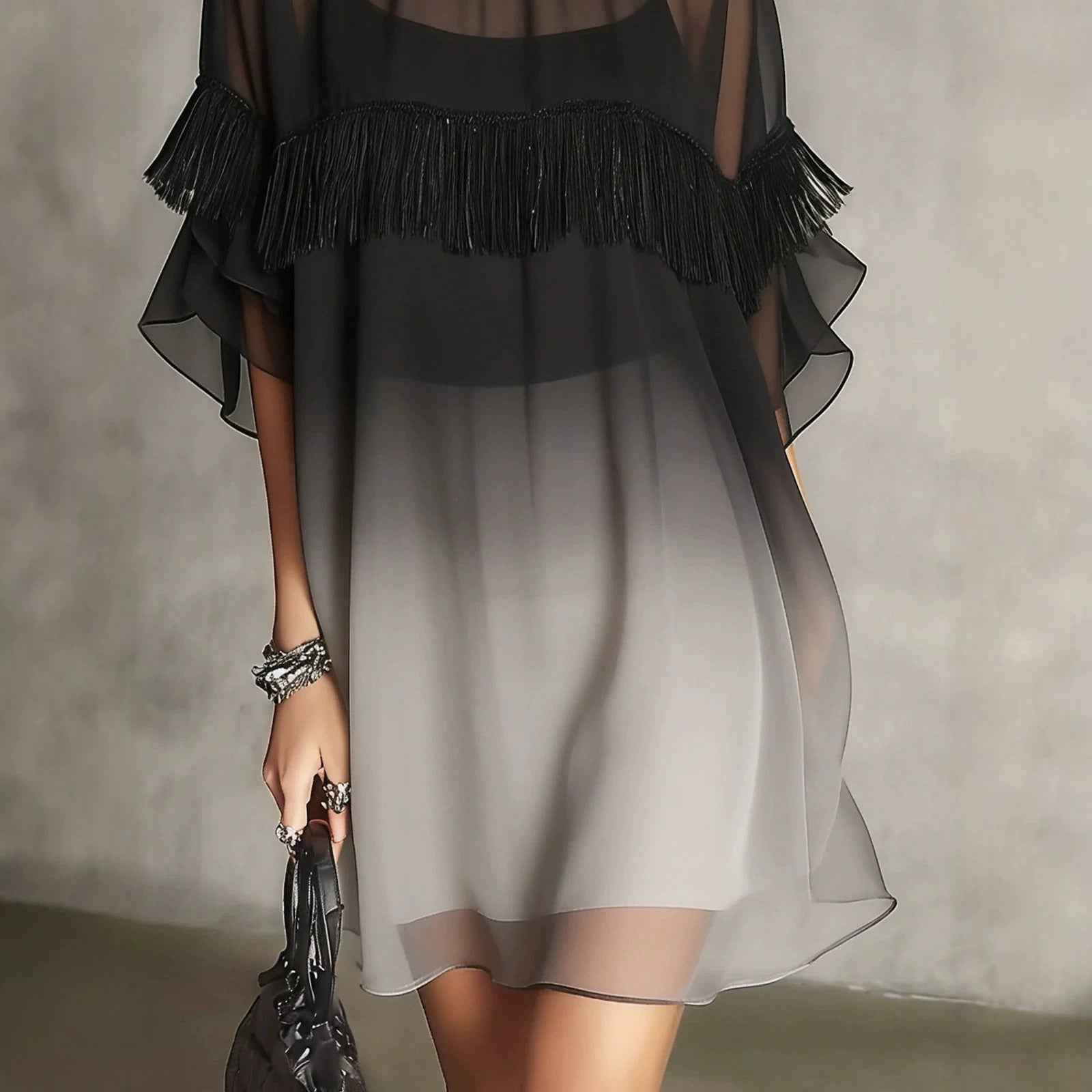 Ruffle-Edge Short-Sleeve Shirt Midi Dress — Relaxed Fit