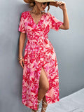 Floral Print High-Waist A-Line Midi Dress
