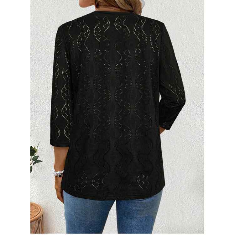 Womens Fashion Lace-spliced Long-sleeve Top