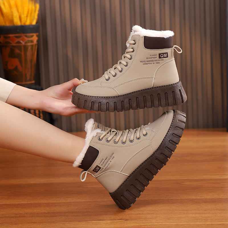 Women's Fleece-Lined High-Top Boots — Chunky Sole, Round Toe