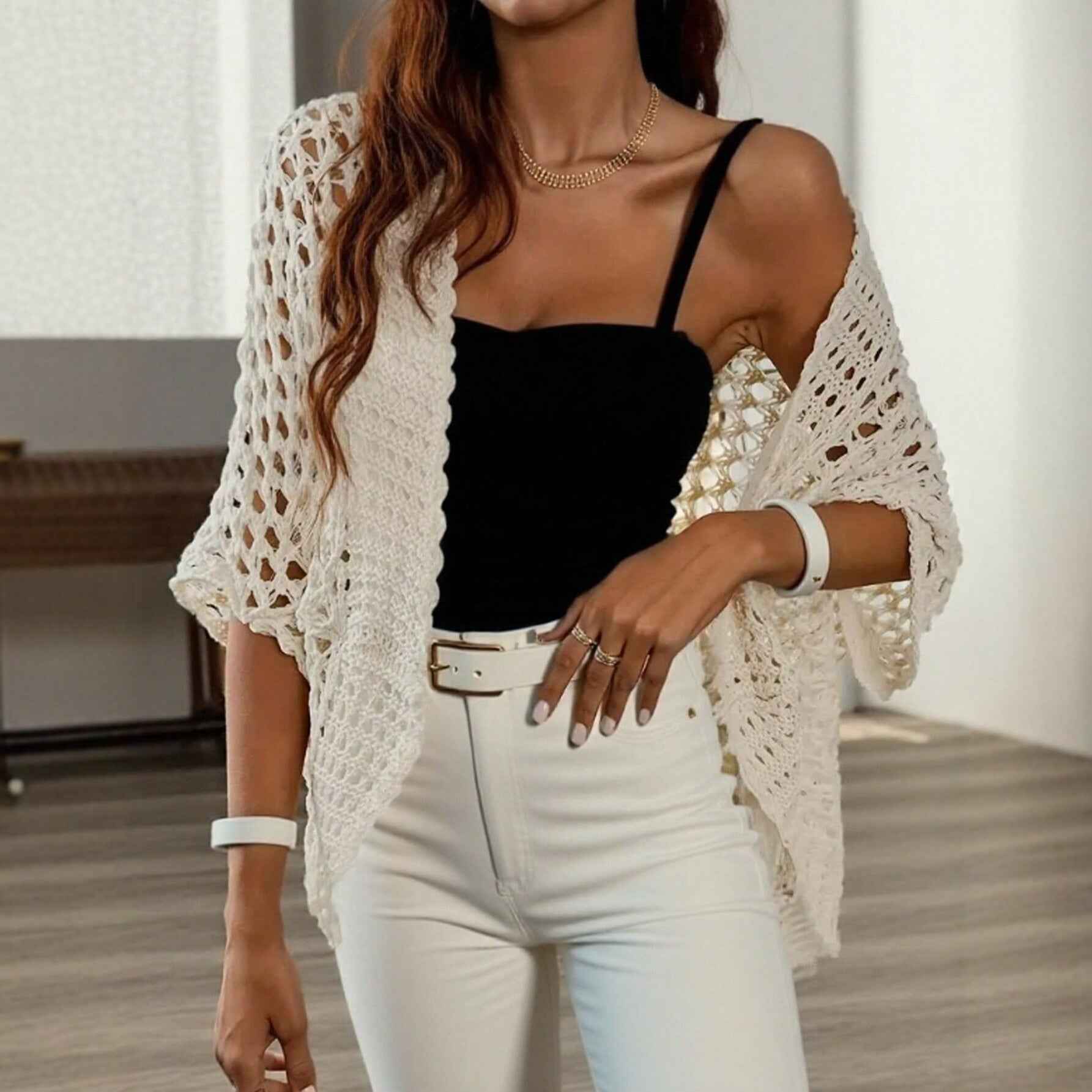 Women's Openwork Shawl-Collar Batwing Cardigan