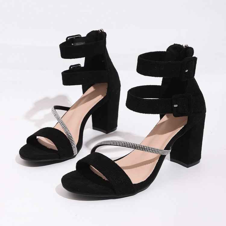 French Fabric Back Zipper Thick Heel High-heeled Sandals