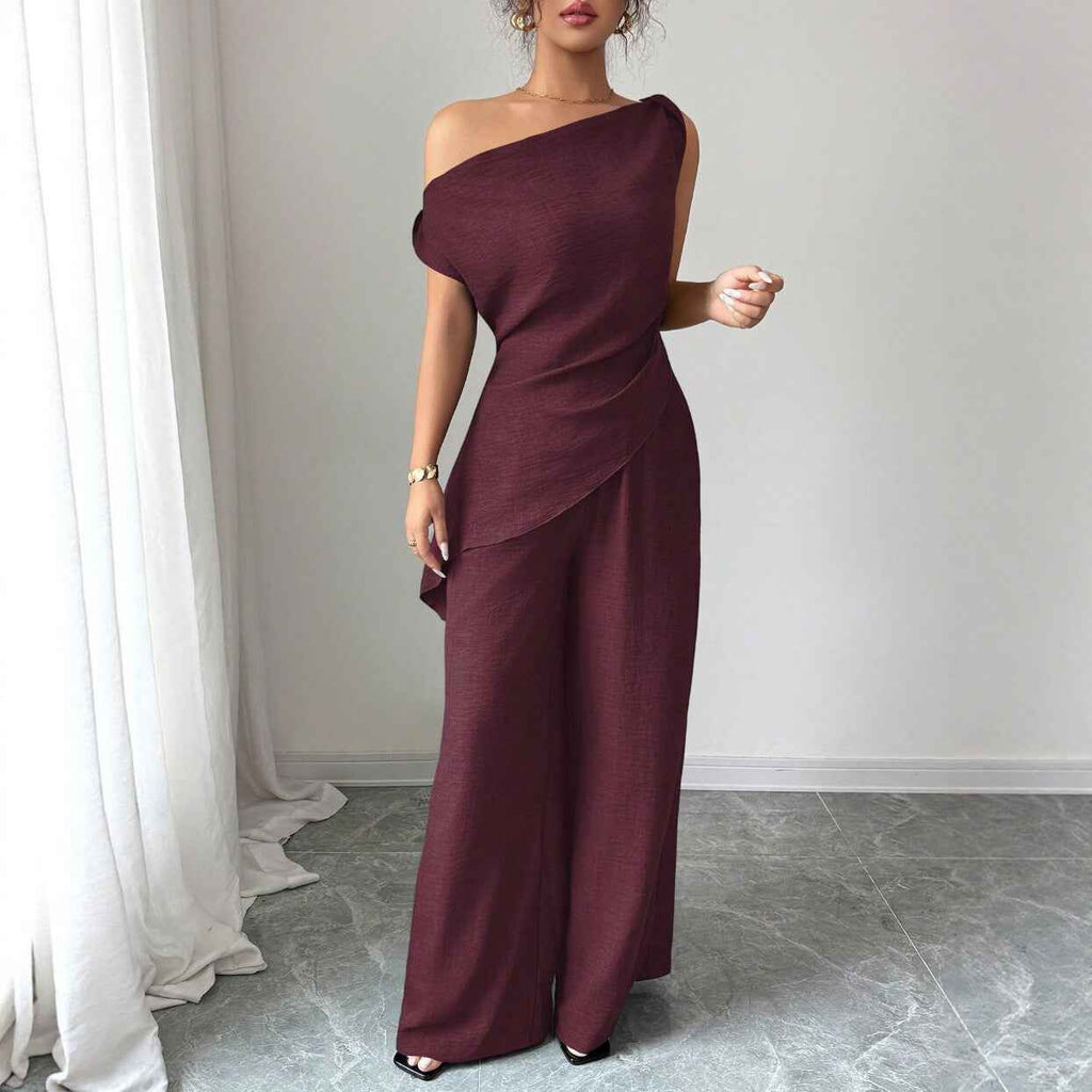 Off-Shoulder Sleeveless Top & Wide-Leg Pants Two-Piece Set