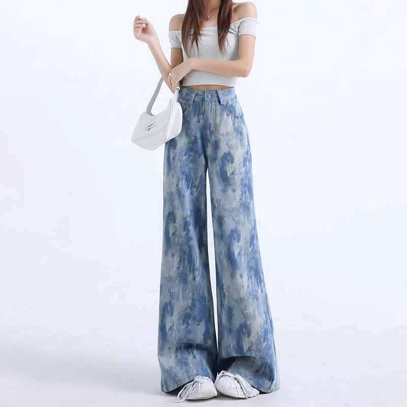 High-Waisted Flared Denim Pants – Painted Wash