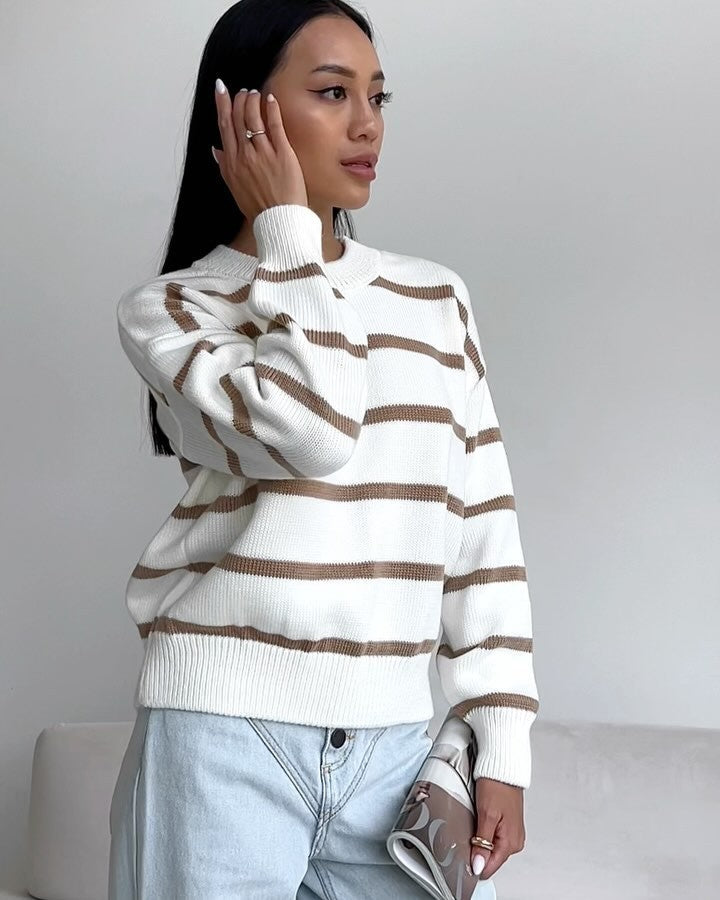 Loose-Fit Striped Long-Sleeve Pullover Top