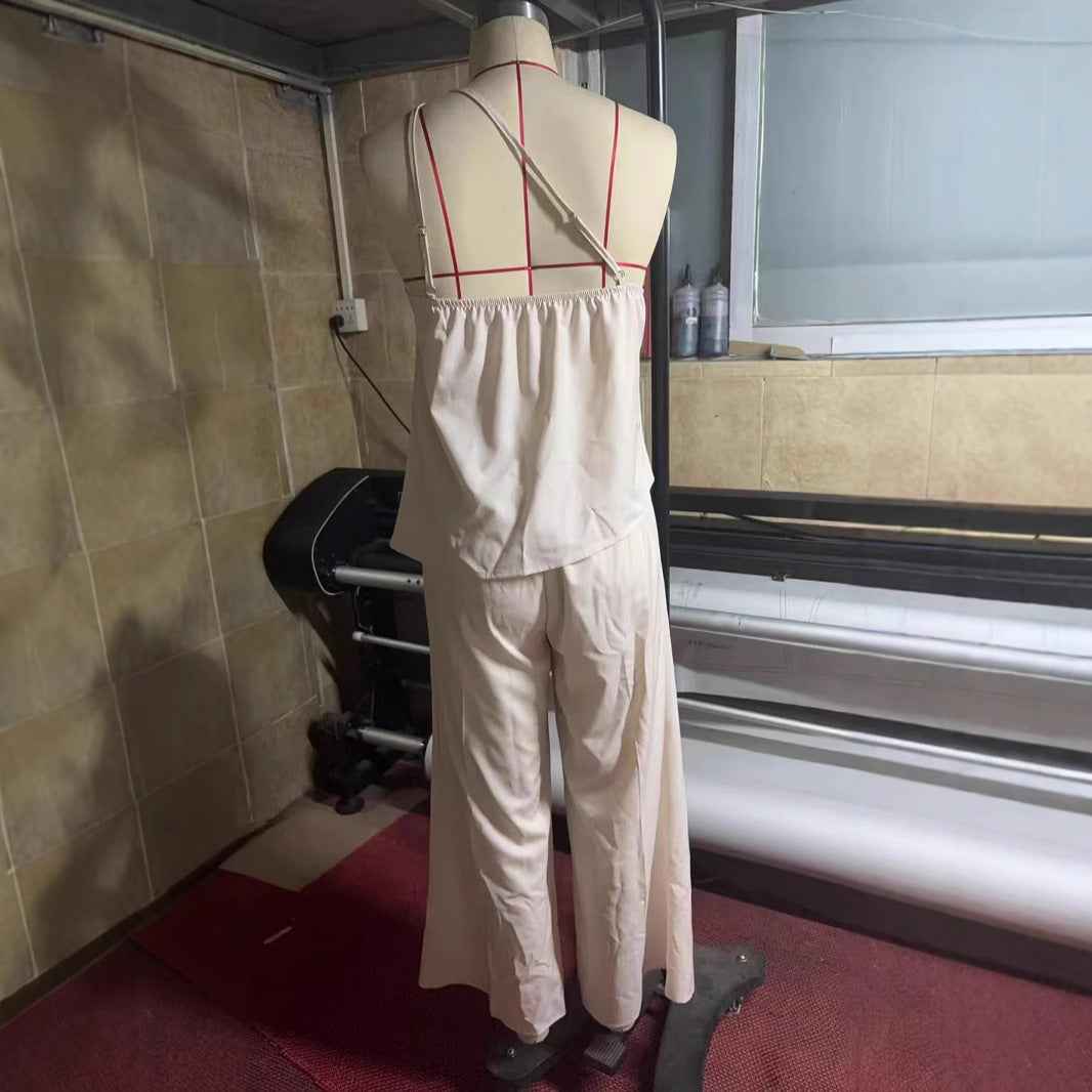 Sleeveless Top & Elastic-Waist Wide-Leg Trousers Set