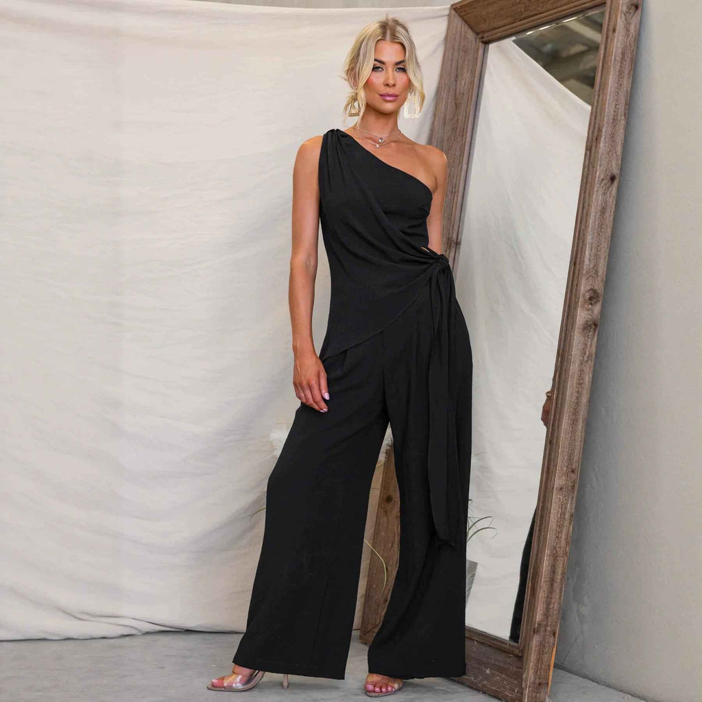 Off-Shoulder Lace-Up Waist-Slimming Sleeveless Casual Pants Set