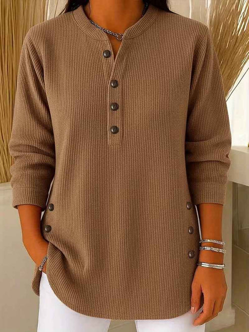 Button-Front V-Neck Corduroy Top