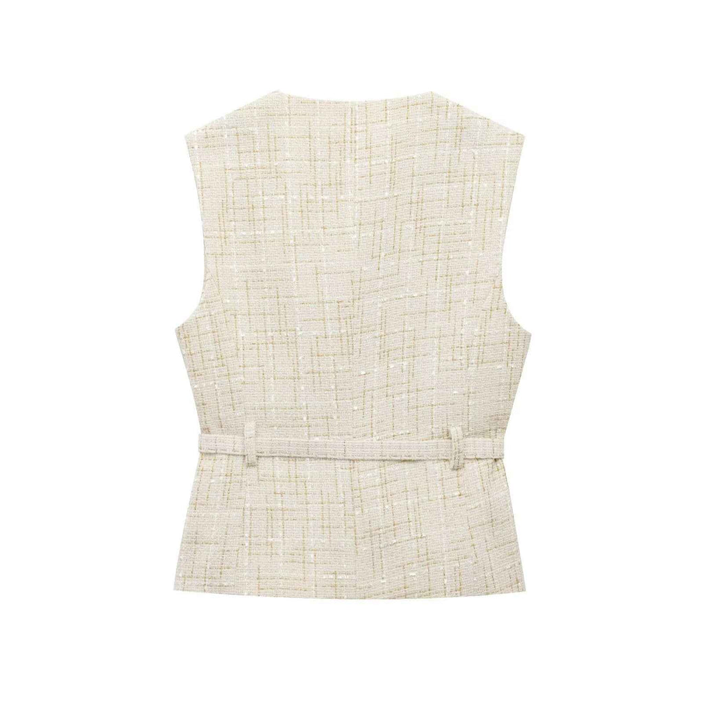Womens Beaded-texture Vest With A Waist Belt
