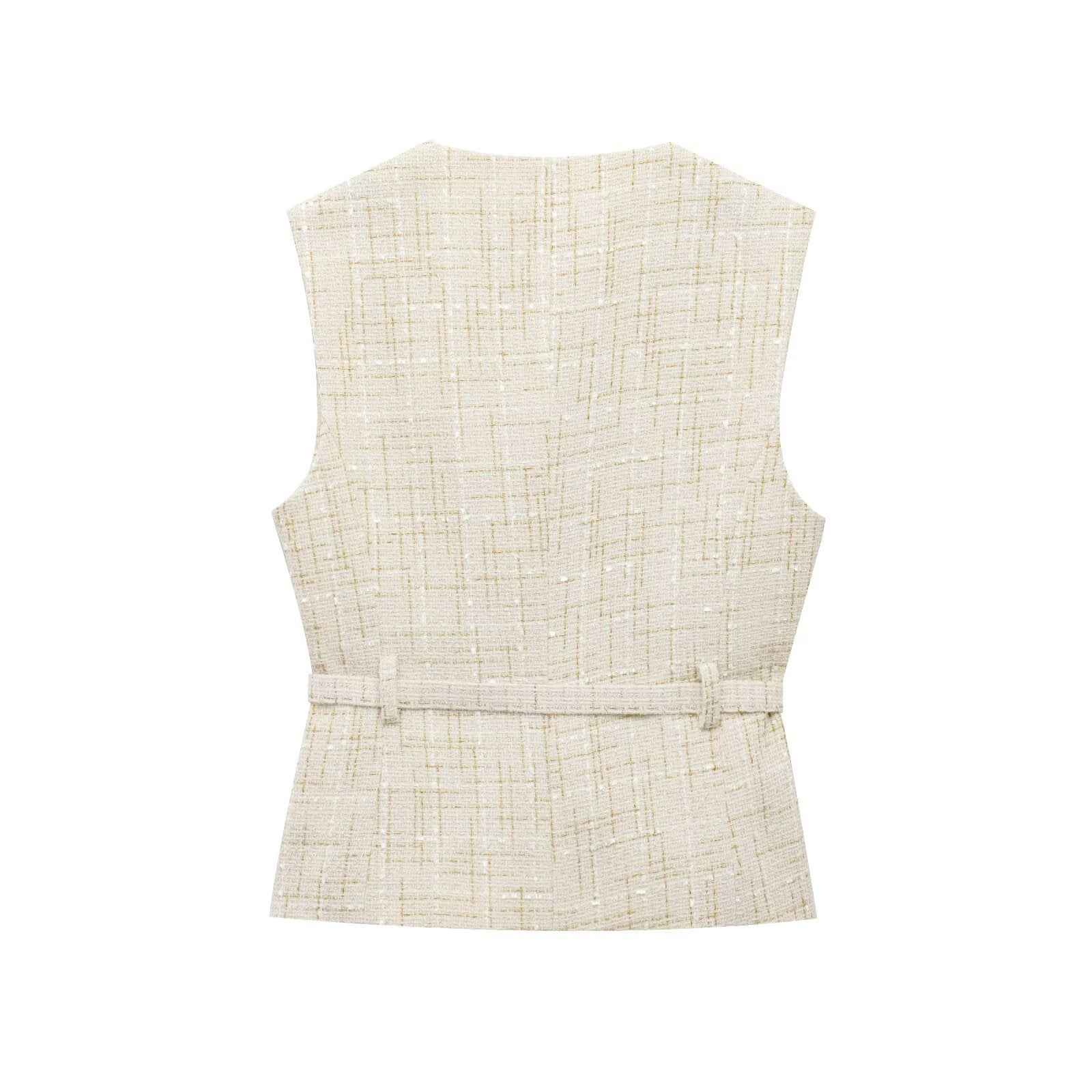 Womens Beaded-texture Vest With A Waist Belt