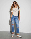 High-Waist Distressed Straight-Leg Jeans
