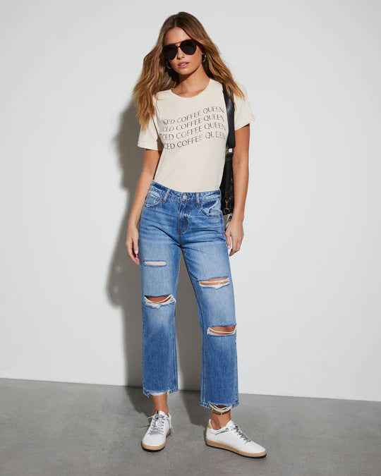 High-Waist Distressed Straight-Leg Jeans